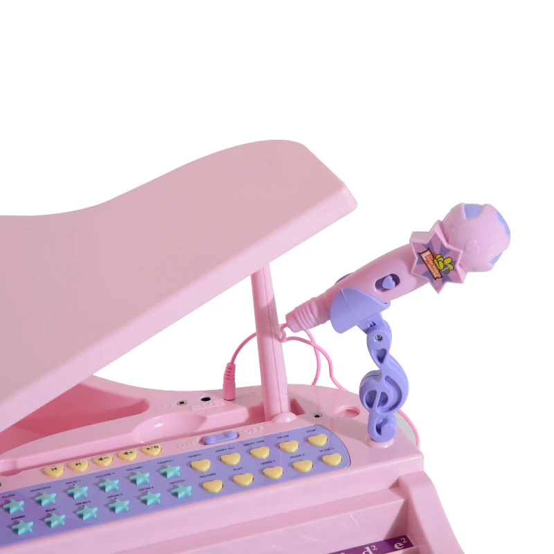Qaba 37-Key Kids Toy Keyboard Piano Musical Electronic Instrument Grand Piano with Microphone, Stool, MP3, U-Disk, Lights for 3-6 Years, Pink