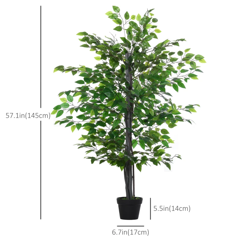 Outsunny 4.75FT Artificial Ficus Tree, Fake Tree with Leaves, Faux Plant in Nursery Pot for Indoor Decoration