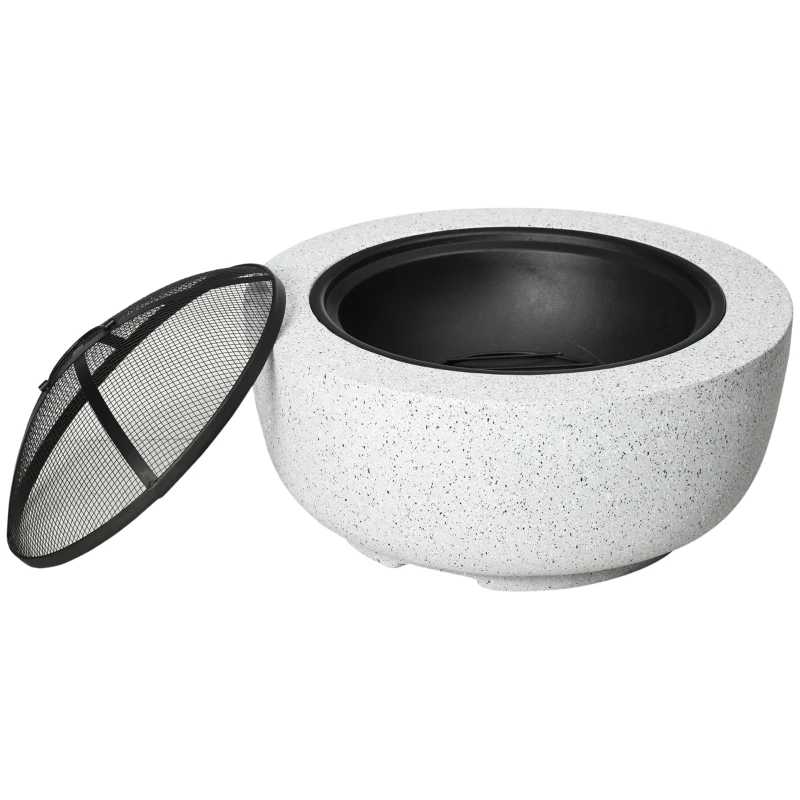 Outsunny 24" Outdoor Fire Pit with Stone Effect, Wood-burning Firepit Fireplace with Spark Screen and Poker for Backyard Camping Bonfire, Gray
