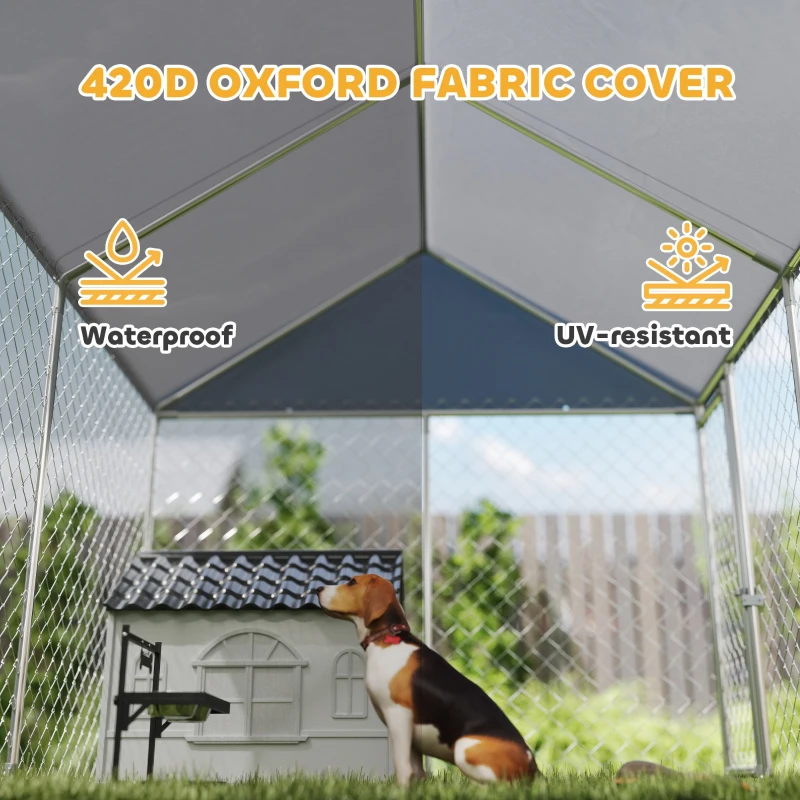 PawHut Heavy Duty Galvanized Steel Outdoor Dog Kennel with Waterproof Roof, Safety Lockable Latch System, 9.2' x 7.5' x 7.2'