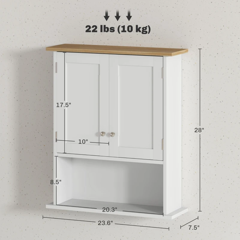 HOMCOM Wall Mounted Bathroom Cabinet, Modern Bathroom Wall Cabinet with 2 Doors and Adjustable Shelf, White