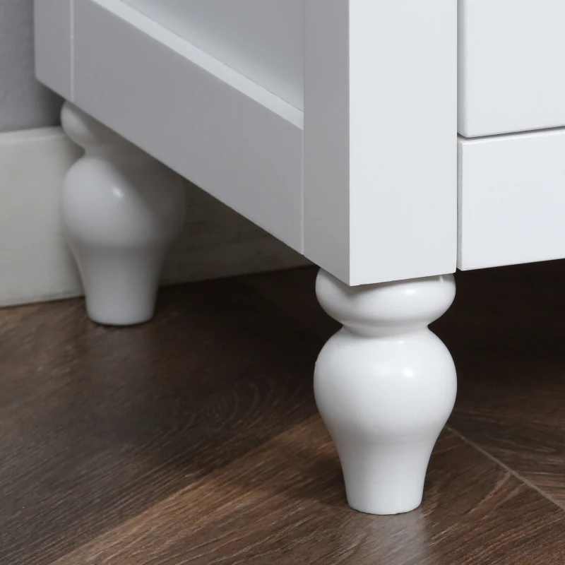 HOMCOM Sideboard, Buffet Cabinet with 4 Tempered Glass Doors, Stripe Pattern and Adjustable Storage Shelf, Credenza, White