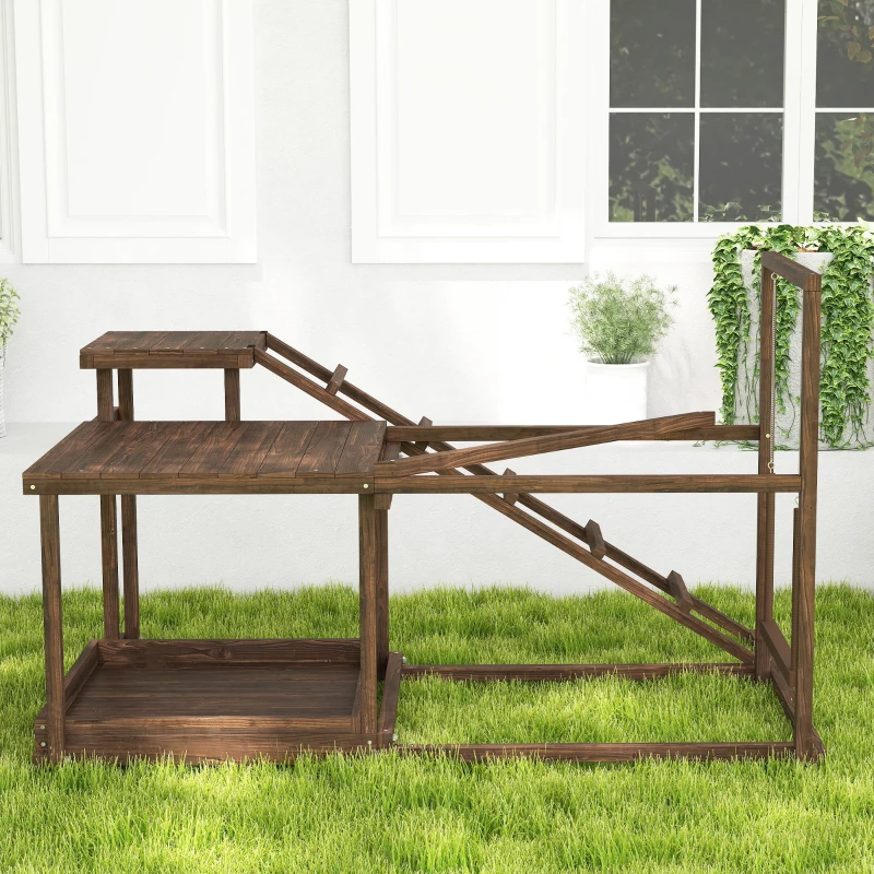 PawHut Wooden Chicken Activity Play Set with Perch, Swing, Ladder, Platforms, Feeder Storage, Coffee