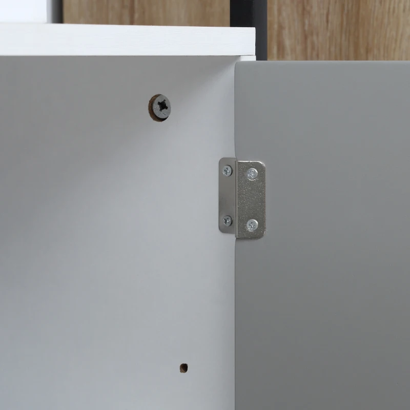 HOMCOM Storage Cabinet with Open Shelf and Double Door Cupboard, Accent Cabinet with Herringbone Panel and Steel Frame, Gray