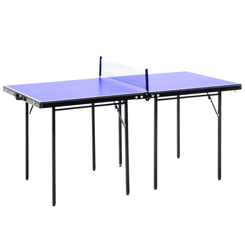 Soozier Folding Table Tennis Table, Portable Ping Pong Table with Side Handles, Net, Blue