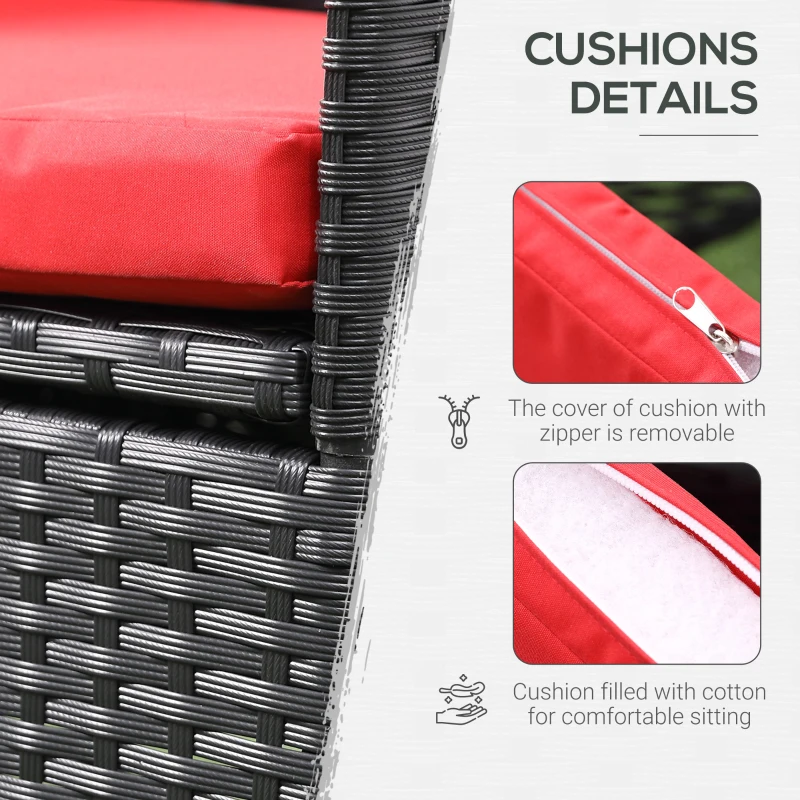 Outsunny 3 Pieces Wicker Patio Furniture Set, Rattan Bistro Set with Glass Top Coffee Table and Cushions, Outdoor Conversation Set for Garden, Porch, Balcony, Red