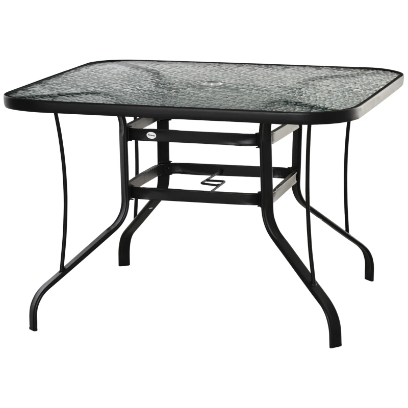Outsunny 42-inch Patio Dining Table with Umbrella Hole Square Outdoor Bistro Table for Garden Lawn Backyard, Steel