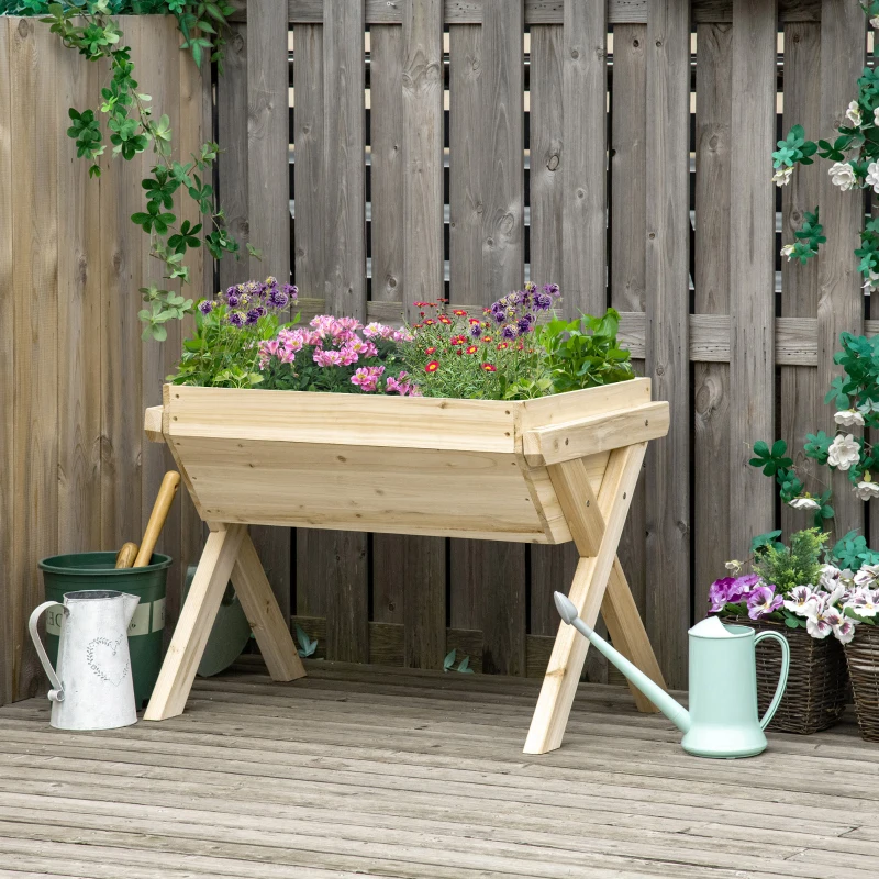 Outsunny Elevated Planter Box with Legs, Wooden Raised Garden Bed with Bed Liner and Drainage Holes, for Backyard, Patio to Grow Vegetables, Herbs, and Flowers