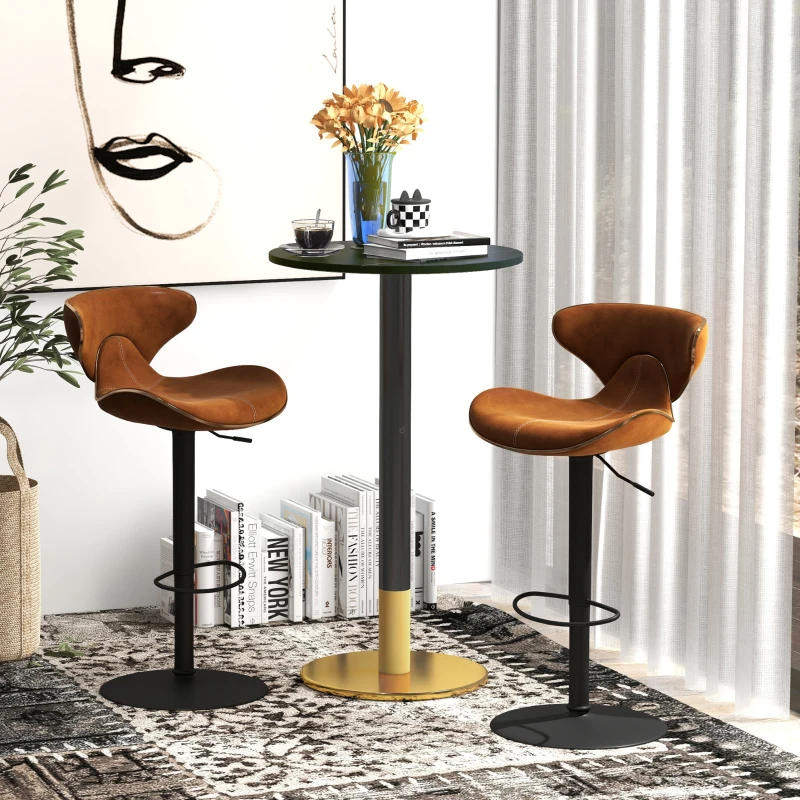 HOMCOM High Top Bar Table, Modern Round Dining Table with Faux-marbled Top and Gold Base, Bistro Table for 2 People, Black