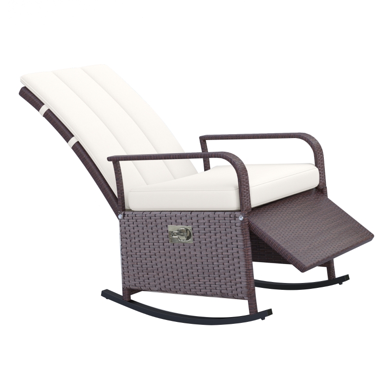 Outsunny PE Rattan Rocking Recliner with Footrest, Beige