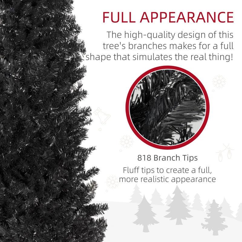 HOMCOM 7FT Pencil Christmas Tree, Artificial Christmas Tree with Automatic Open for Home Party, Black