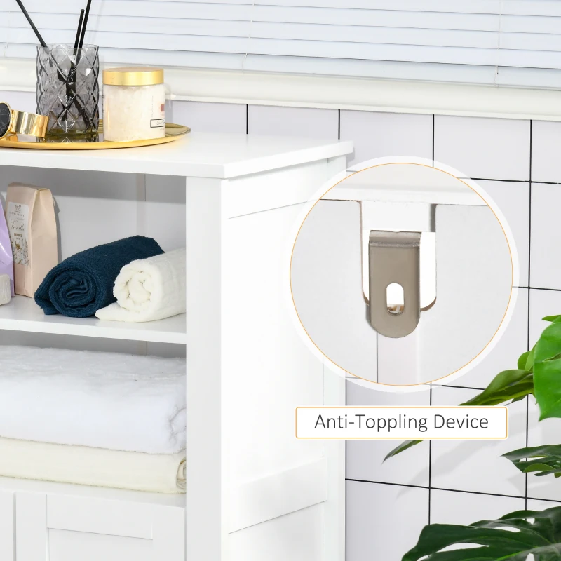 kleankin Bathroom Floor Cabinet, Freestanding Bathroom Cabinet with 2 Open Shelves, Double Doors and Adjustable Shelves, Wooden Storage Cabinet for Bathroom, White