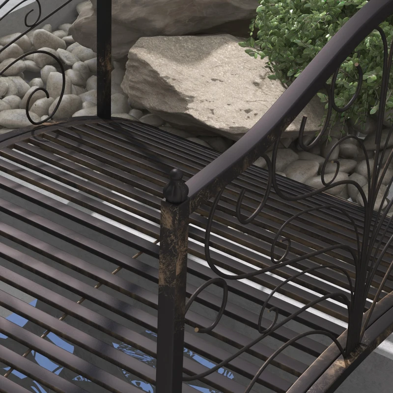 Outsunny 4’ Metal Arch Backyard Garden Bridge with Safety Siderails, Delicate Scrollwork, & Easy Assembly, Black Bronze