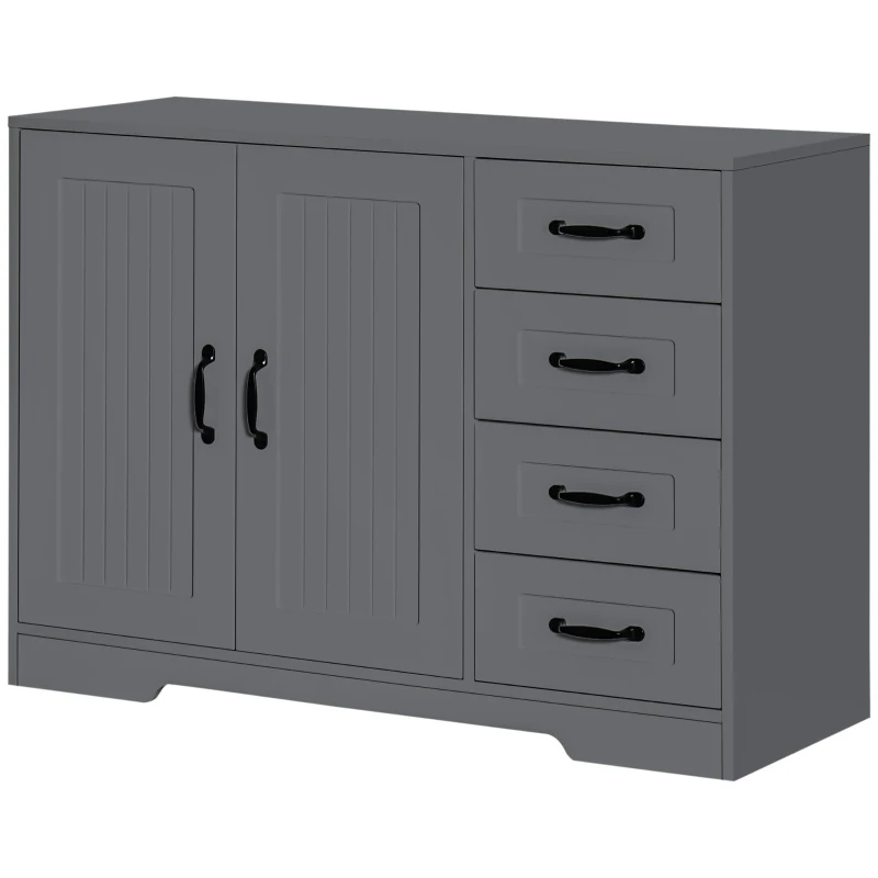 HOMCOM Modern Kitchen Storage Cabinet, Sideboard Buffet Cabinet with Drawers and Beadboard Door, Grey