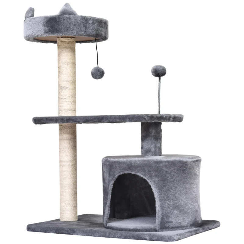 PawHut 81cm/32" Multi-level Cat Tree Scratcher Kitty Activity Center,Condo, Perch, Jumping Platforms,Toys Grey