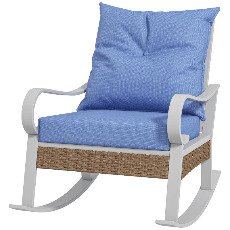 Outsunny Outdoor Rocker, Porch Rocking Chair with Soft Cushion, Rattan Decoration for Garden, Patio, Balcony, Lawn, Light Blue