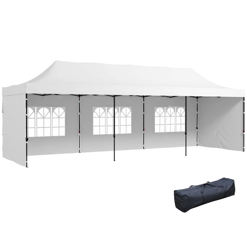 Outsunny 9.5' x 28' Pop Up Canopy Tent, Instant Tent for Parties, Height Adjustable, with Carry Bag and Sand Bags