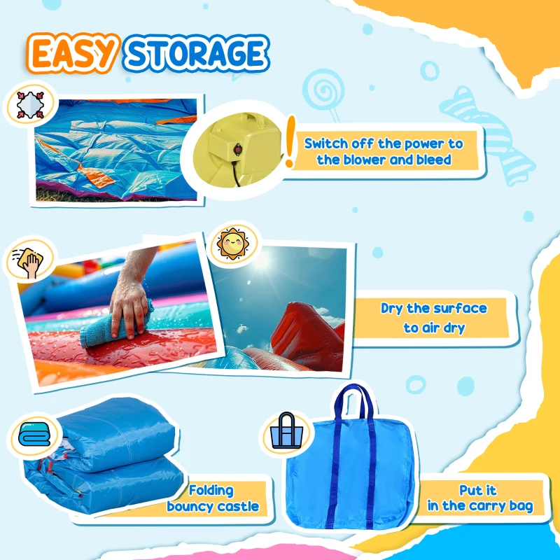 Outsunny 6-in-1 Inflatable Bounce House with Slide, Climbing Wall, Water Cannon, and More, Inflatable Water Slide for Kids with 2 Min. Inflation and Air Blower
