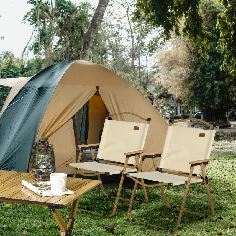 Outsunny Set of 2 Camping Chair, Lightweight Folding Chair, Portable Armchairs, Excellent for Festivals, Fishing, Beach and Hiking, Beige