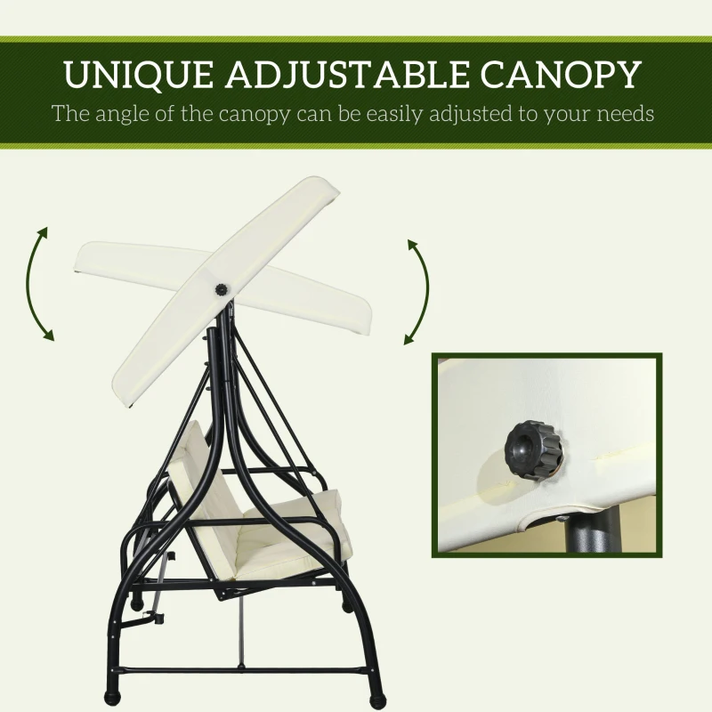 Outsunny Convertible Patio Swing Bed with Canopy and Cushions, 3 Seater Porch Swing for Outdoor, Backyard, Garden, Cream White
