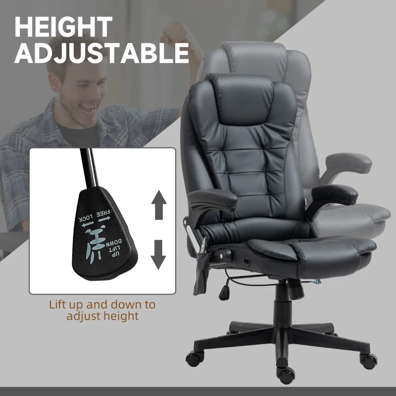 HOMCOM Massage Office Chair, Heated Reclining Computer Chair with 6 Vibration Points, Armrest and Remote, Black