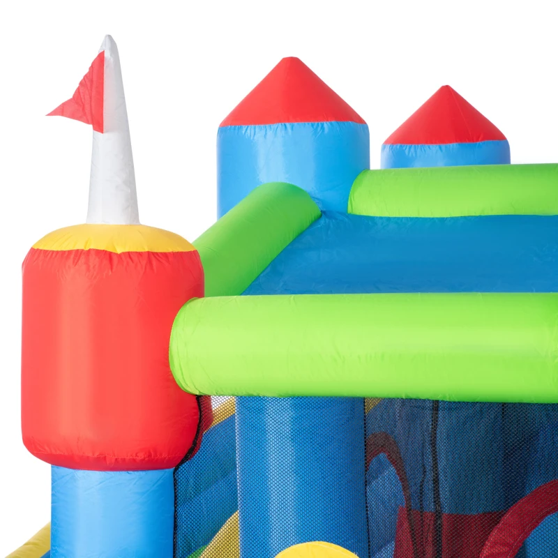 Outsunny 6-in-1 Inflatable Bounce House with Slide, Climbing Wall, Water Cannon, and More, Inflatable Water Slide for Kids with 2 Min. Inflation and Air Blower