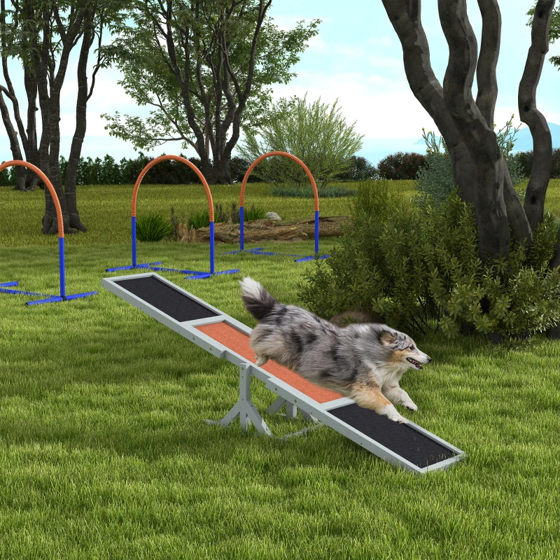 PawHut Wood Pet Seesaw Platform Dog Agility Training Equipment Run Game Toy Weather Resistant Pet Supplies Grey