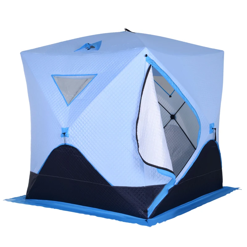 Outsunny 4 Person Ice Fishing Shelter, Pop-up Ice Fishing Tent, Ice Shanty, Portable and Insulated, with 2 Doors and Carrying Bag, Light Blue