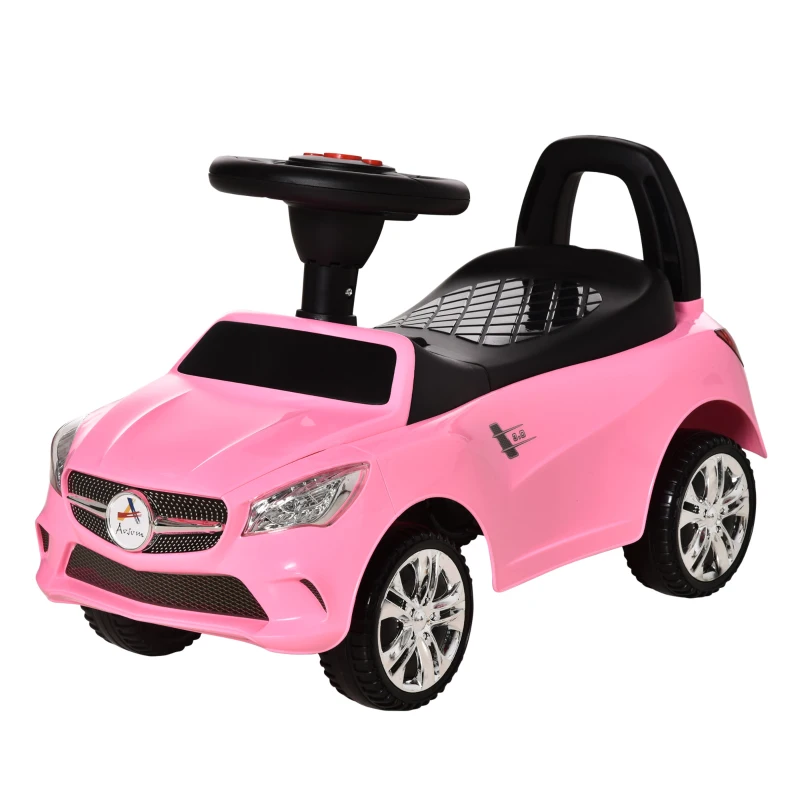 Aosom Kids Ride On Push Car, Foot-to-Floor Walking Sliding Toy Car for Toddler with Working Horn, Music, Headlights and Storage, Pink