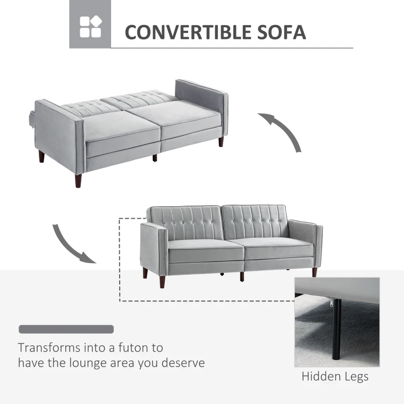 HOMCOM 3 Seater Sofa Bed with Reclining Split Back & Rubber Wood Legs, Light Gray