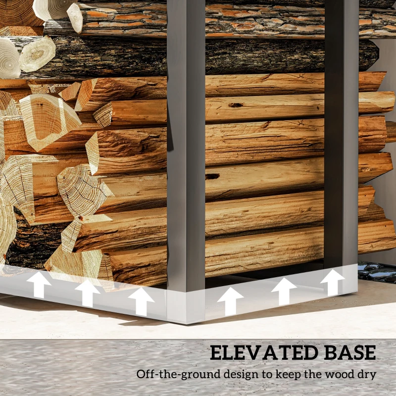 Outsunny Adjustable Firewood Log Rack Heavy-Duty Steel Log Holder for Outdoor Indoor Use, 25.6" x 9.8" x 59.1", Black