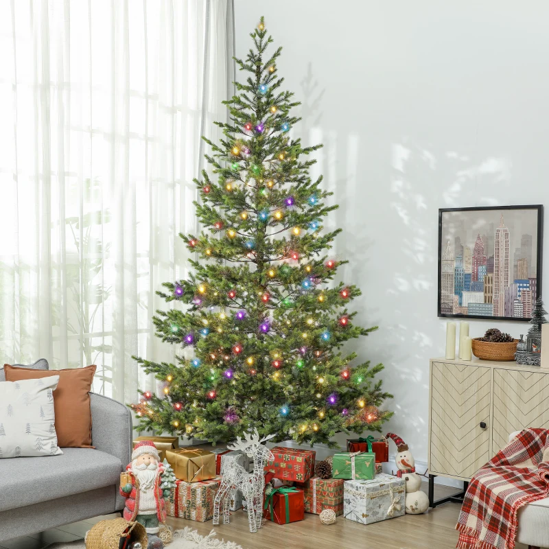 HOMCOM 9ft Artificial Prelit Sparse Cedar Christmas Tree with LED Lights and 4306 Tips, Steel Base for Home Office Holiday