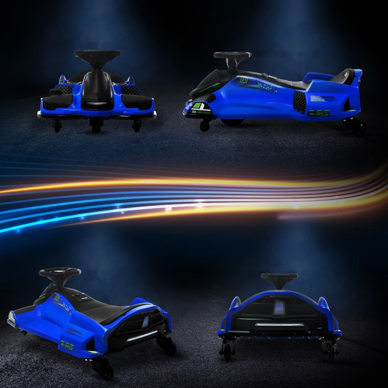 Aosom 12V Electric Drifting Go Kart w/ Slow Start, Music, Lights, Blue