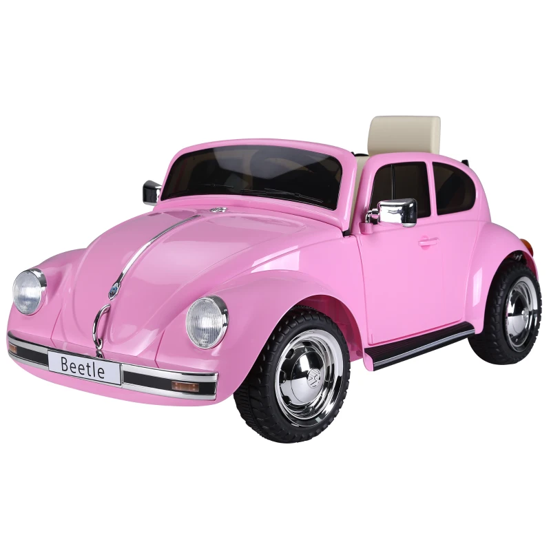 Aosom 6V Licensed Volkswagen Beetle Kids Electric Ride-On Car Battery Powered Motorized Vehicles W/ Remote Control,Horn Lights, MP3,Suspension,for 3-6 Years Old,Pink