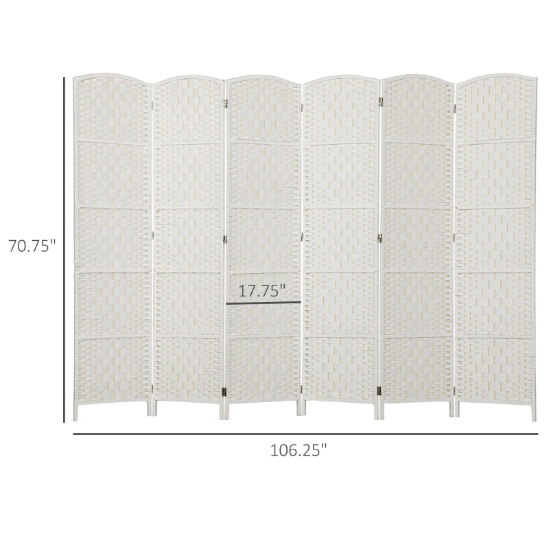 HOMCOM Room Divider, 6 Panel Folding Privacy Screen, 6FT Tall Portable Weave Partition Wall Divider for Bedroom, White