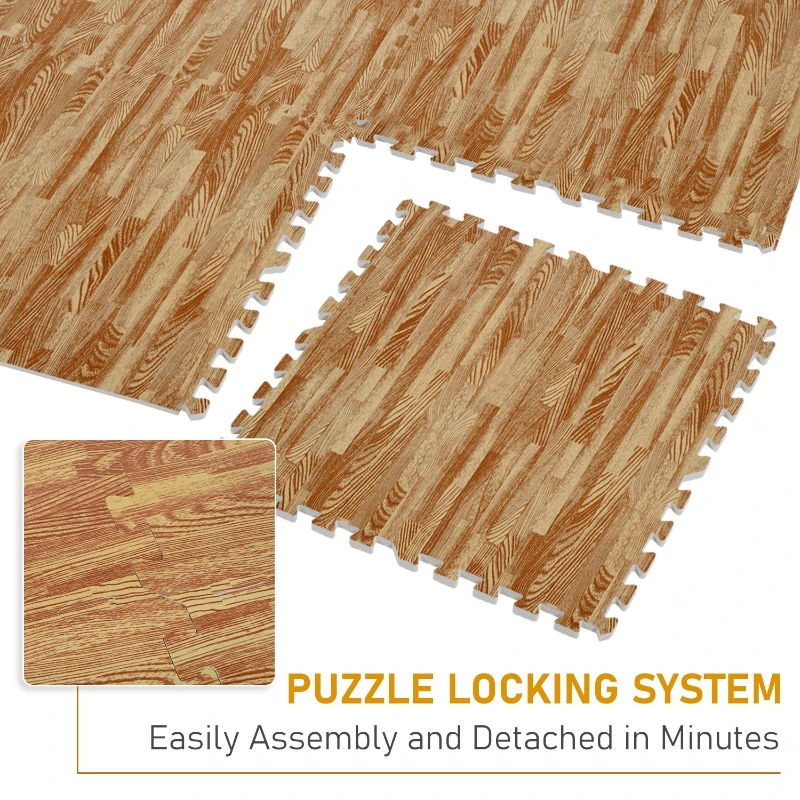 HOMCOM Soft Wood Grain EVA Foam Interlocking Floor Mats 72 Square Feet Exercise Workout Mat Kid Play Mat 18pcs (Dark Wood Grain)