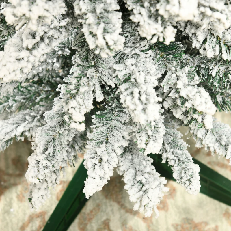 HOMCOM 6' Snow Flocked Artificial Pencil Christmas Tree, Slim Xmas Tree with Realistic Branches and Plastic Base Stand for Indoor Decoration, Green