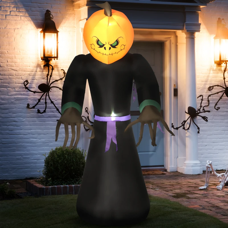 HOMCOM 7ft Inflatable Halloween Decoration Pumpkin Reaper, Blow-Up Outdoor LED Yard Display with Lights for Garden, Party, Holiday
