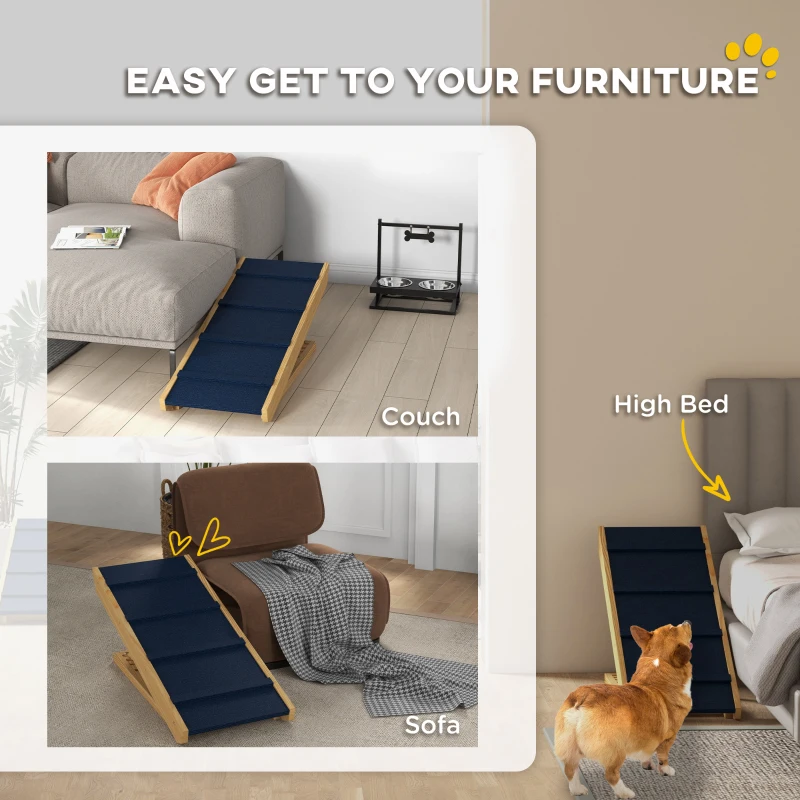 PawHut Adjustable Dog Ramp for Bed, Sofa, with Non-Slip Surface, Folding Dog Stair for Small, Medium, Large Dogs