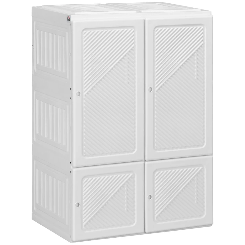 HOMCOM Portable Wardrobe, Foldable Clothes Storage Organizer with 3 Compartments, Hanging Rod, Magnet Doors, White