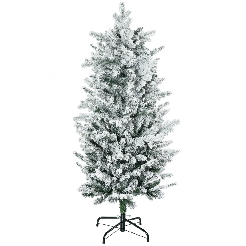 HOMCOM 4.5' Artificial Flocked Christmas Trees, with Snow Frosted Branches, Auto Open, Steel Base