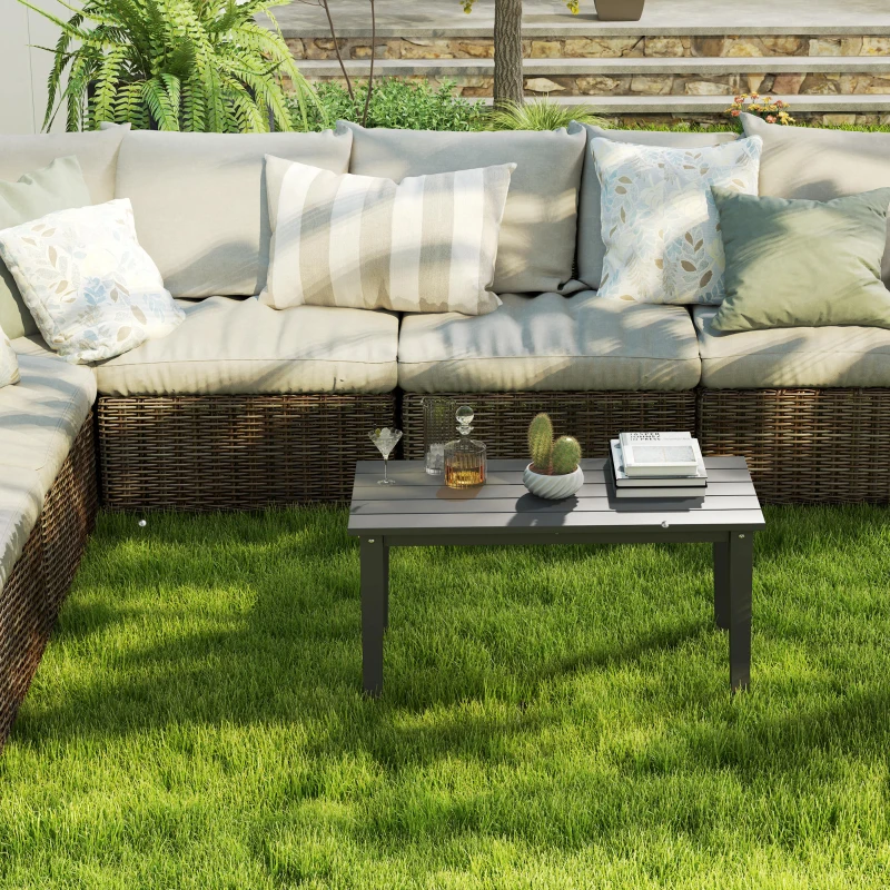 Outsunny Rectangle Outdoor Coffee Table, HDPE All-Weather Outdoor Patio Table with Slatted Tabletop for Yard, Balcony, Black