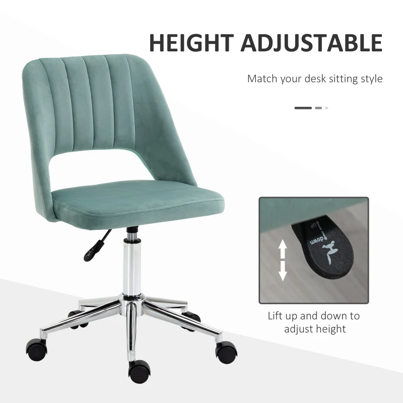 Vinsetto Mid Back Office Chair Velvet Fabric Swivel Scallop Shape Computer Desk Chair, Green