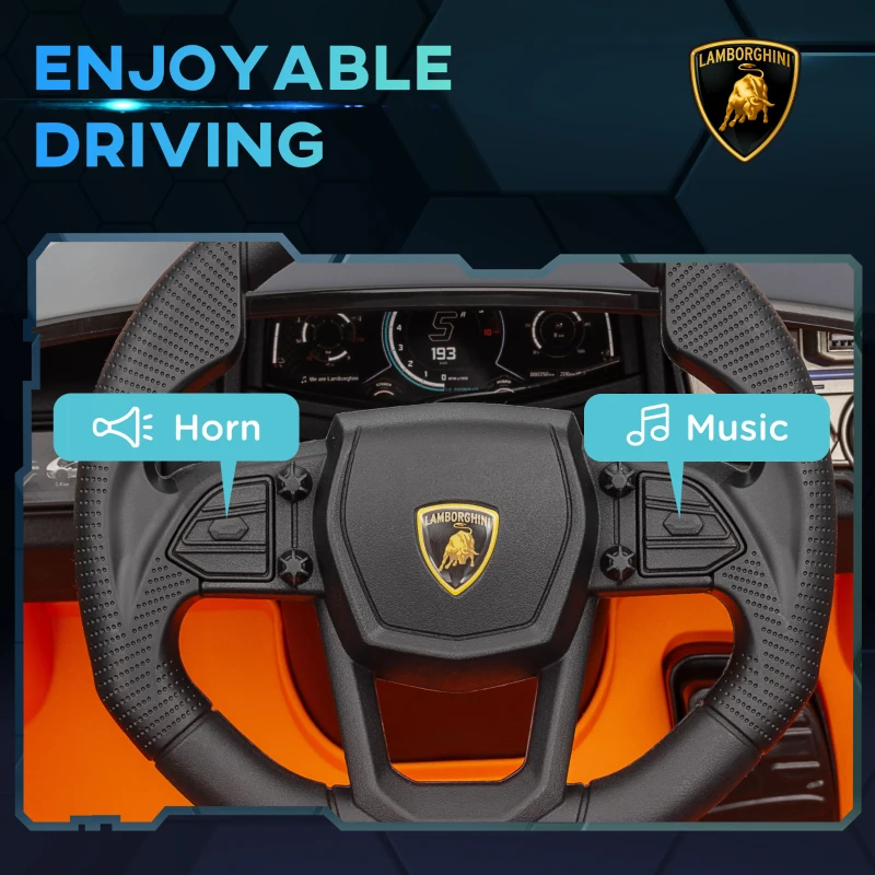 Qaba Lamborghini Revuelto Licensed 12V Kids Ride on Car Electric Car w/ Hydraulic Doors, Remote, Transport Wheels, Orange