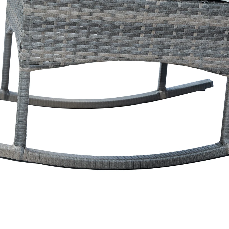 Outsunny 3 Piece Patio Rocking Chair Set, 2 PE Wicker Rocking Chairs, Cushioned, 1 Two-Tier Wood Slat Coffee Table, Rattan Front Porch Furniture, Blue
