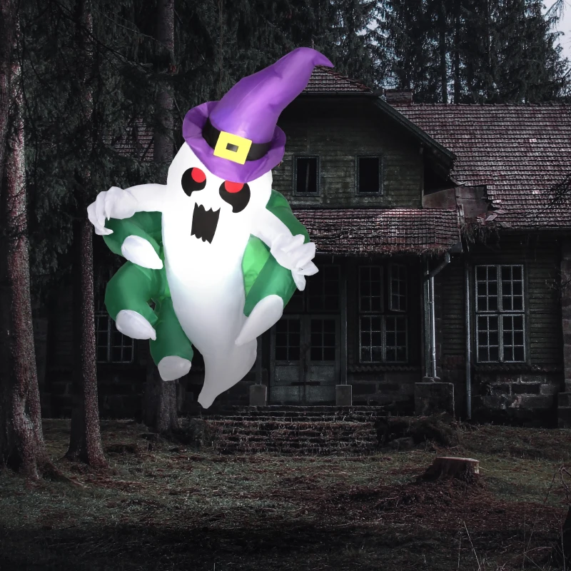 Outsunny 3.9ft Inflatable Halloween Window Sticker Ghost, Blow Up LED  Display for Garden Indoor Outdoor