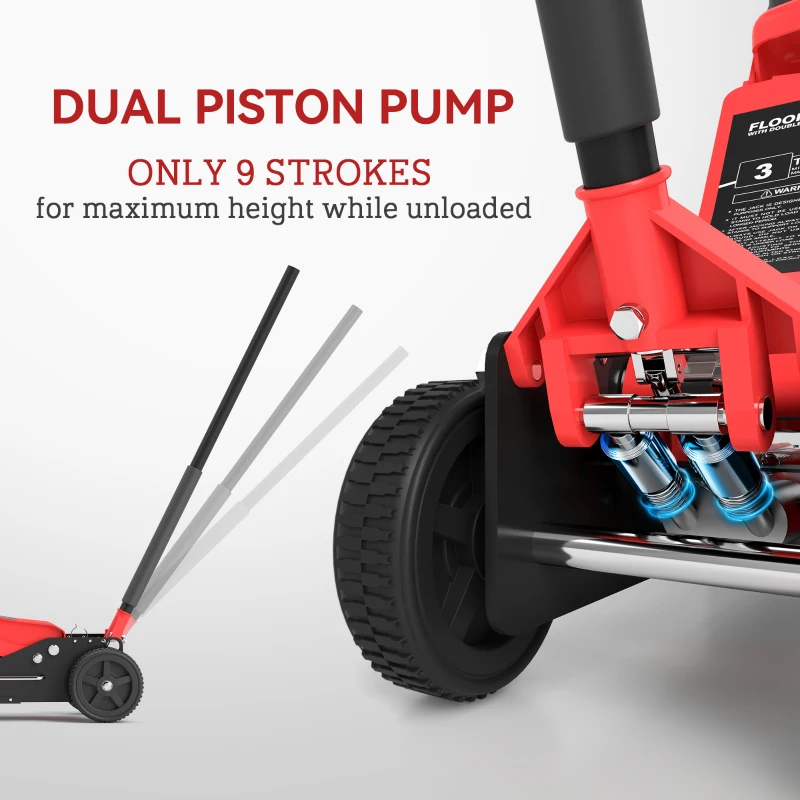 HOMCOM 1.5 Ton Big Wheel Hydraulic Car Jack Heavy Duty Steel Off-Road Jack with Extra Saddle for Trucks, SUVs, ATVs, Red