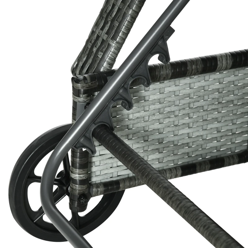 Outsunny Wicker Outdoor Chaise Lounge, 5-Level Adjustable Backrest PE Rattan Pool Lounge Chair with Wheels, Cushion & Headrest, Mixed Gray and Charcoal Gray