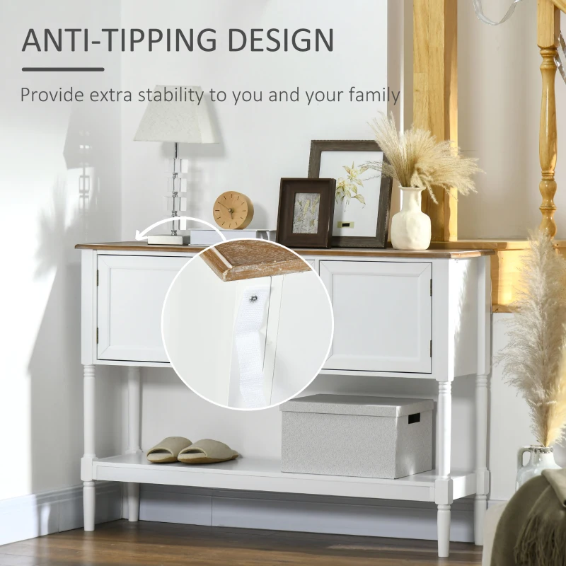 HOMCOM Console Table with Drawers, Vintage Entryway Table with 2 Drawers, Cabinets and Bottom Shelf, Retro Sofa Table for Living Room, Bedroom, White