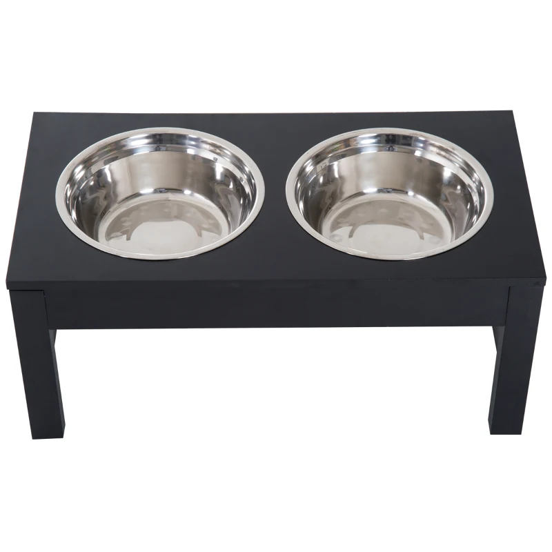 PawHut 23" Modern Decorative Raised Dog Bowls, Wooden Heavy Duty Pet Food and Water Bowl, Elevated Feeding Station, Black